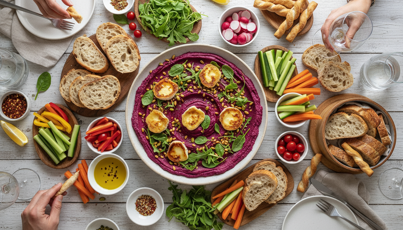 découvrez notre recette gourmande de houmous de betterave au chèvre croustillant, un plat savoureux et coloré parfait pour vos apéritifs ou repas légers.