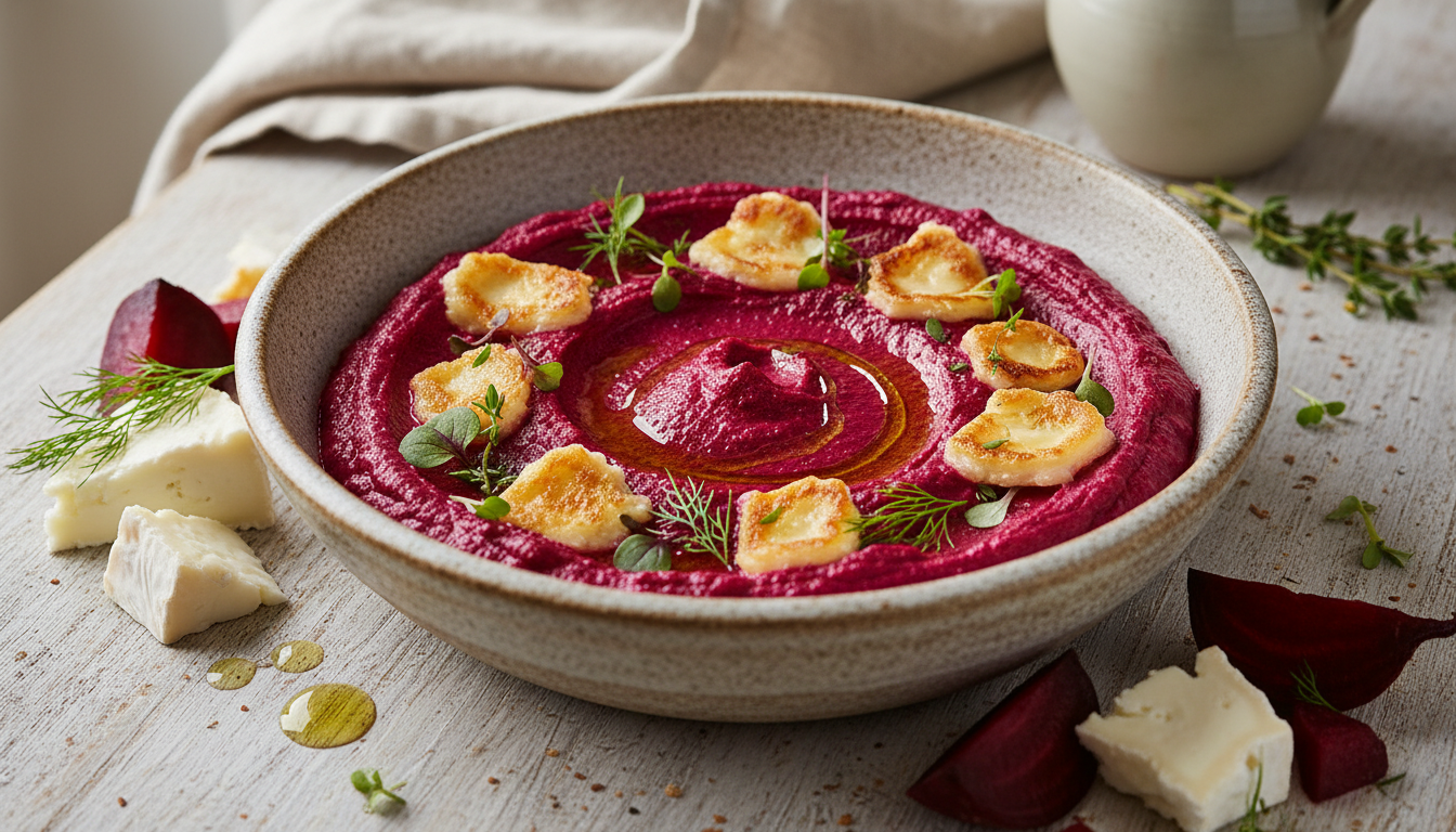 découvrez notre recette gourmande de houmous de betterave au chèvre croustillant, alliant douceur et croquant pour un apéritif savoureux et original.
