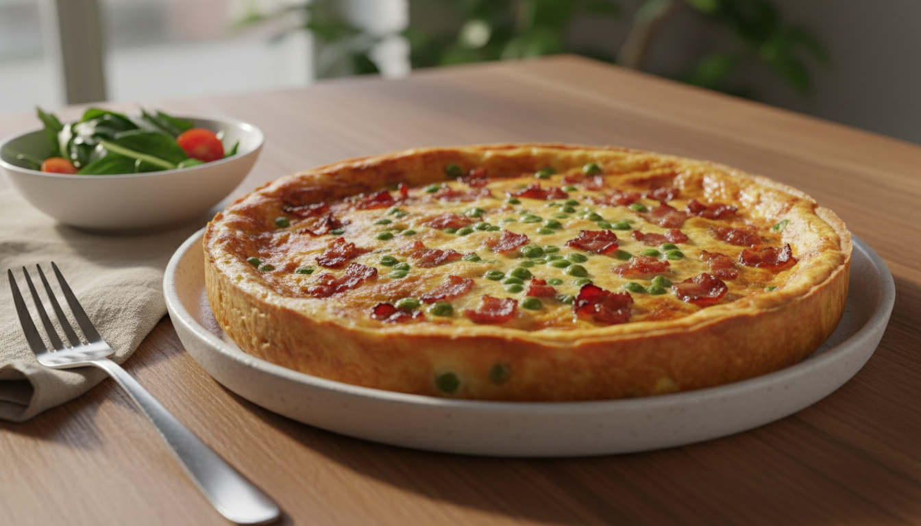 découvrez notre recette de quiche rapide sans pâte aux lardons et petits pois, un dîner savoureux prêt en seulement 15 minutes pour régaler toute la famille.