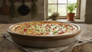 découvrez une recette facile et rapide de quiche sans pâte aux lardons et petits pois, idéale pour un dîner savoureux prêt en seulement 15 minutes.