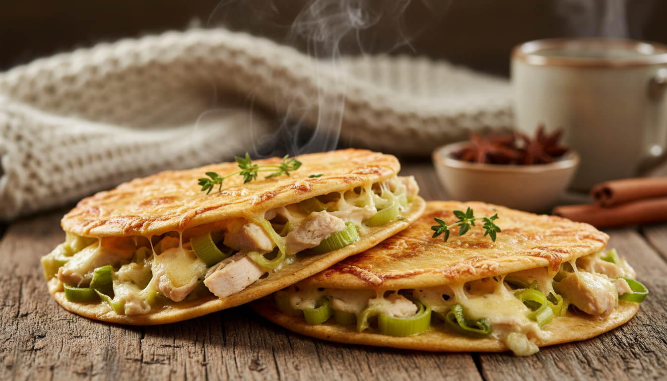 découvrez la recette des tortillas poireaux-poulet fondantes, un plat d'hiver savoureux et rapide à préparer pour réchauffer vos soirées gourmandes.