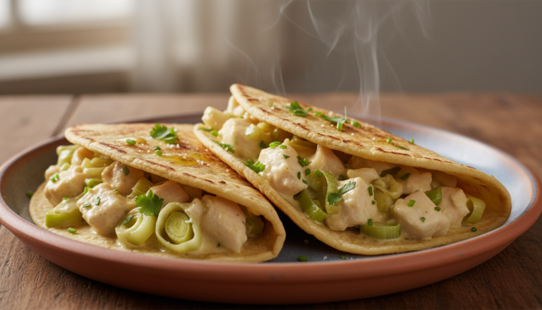 découvrez la recette facile et rapide des tortillas poireaux-poulet fondantes, parfaites pour un plat d'hiver savoureux et réconfortant à partager en famille.