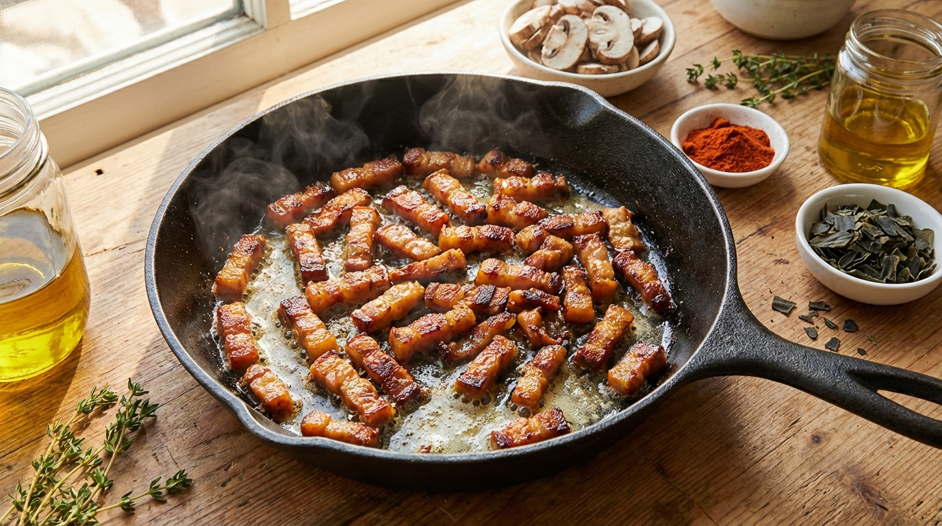 découvrez une alternative innovante aux lardons traditionnels, sans viande et sans calories superflues, pour des plats savoureux et légers.