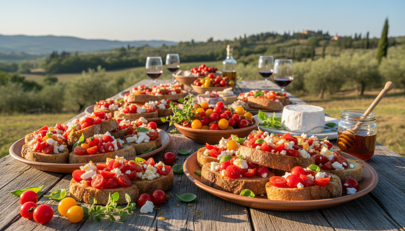 découvrez une recette facile et savoureuse de bruschettas légères aux tomates fraîches, chèvre fondant et miel épicé, parfaites pour un apéritif gourmand au four.