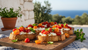 découvrez notre recette de bruschettas légères garnies de tomates fraîches, de chèvre fondant et sublimées par un miel épicé, le tout délicatement gratiné au four pour un apéritif savoureux et original.