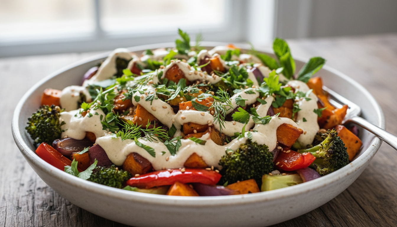 découvrez ce bol de mars aux légumes rôtis et quinoa, une recette parfaite alliant la chaleur d'un dîner hivernal aux saveurs fraîches et printanières pour un repas équilibré et gourmand.
