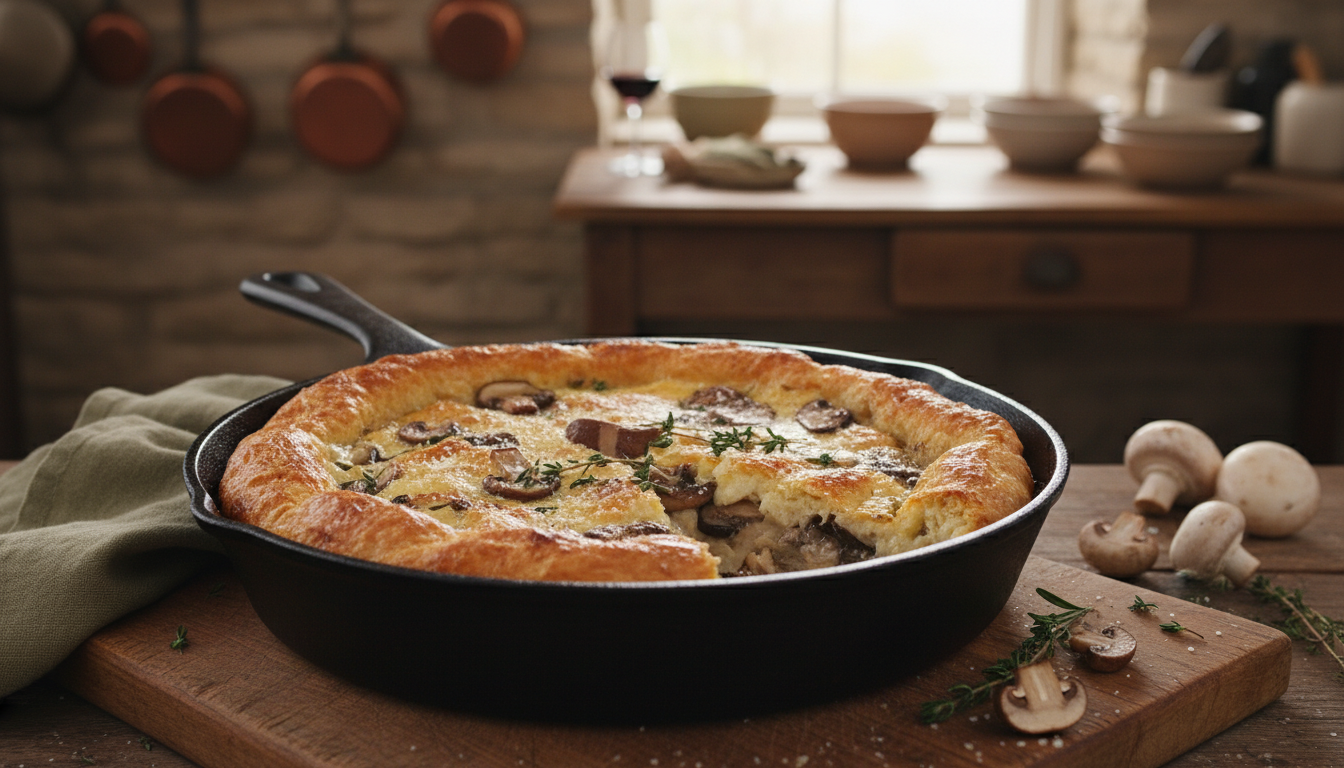 découvrez notre clafoutis salé aux champignons, un plat moelleux et doré, parfait pour sublimer vos dîners avec une touche gourmande et raffinée.