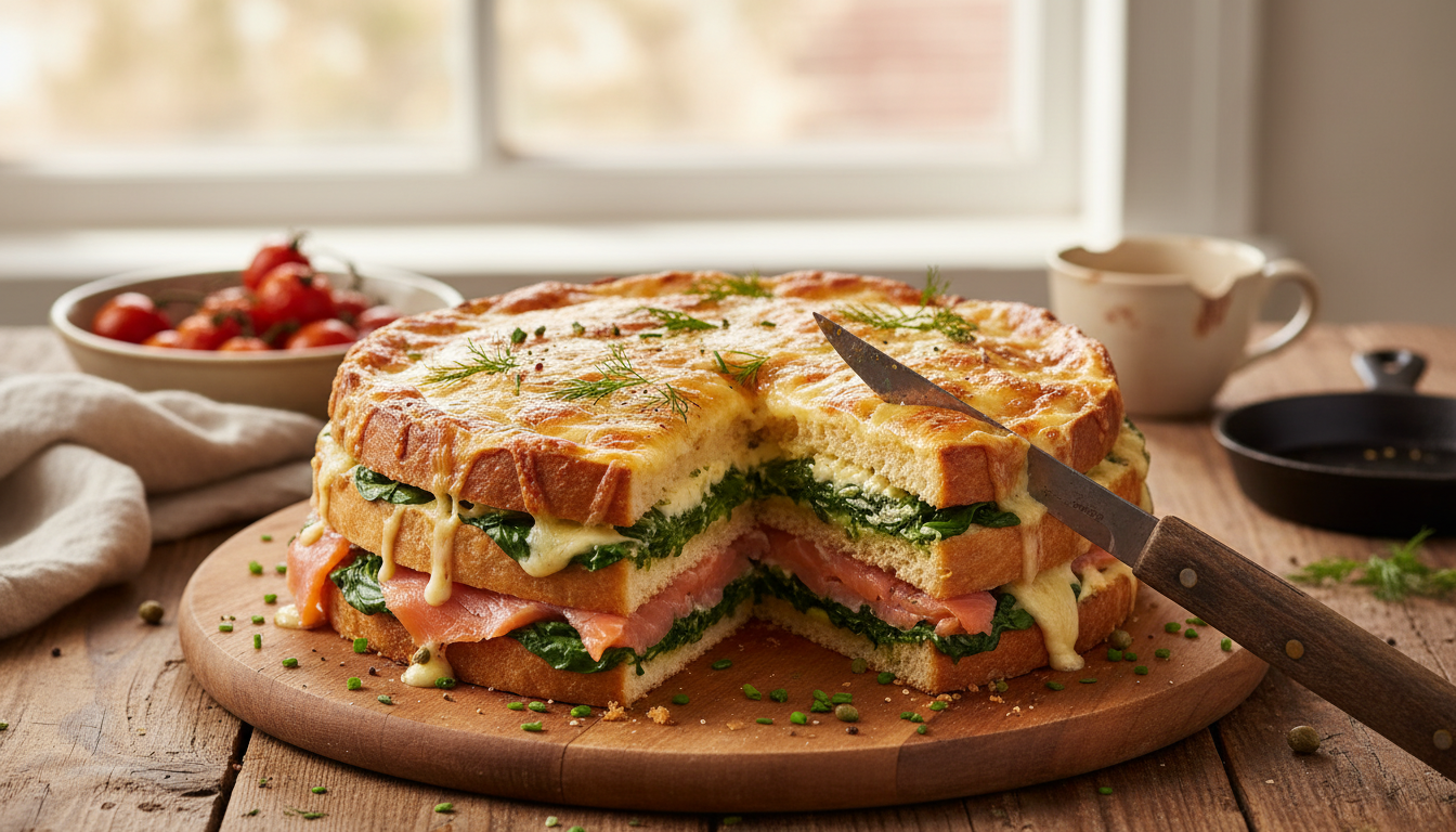 découvrez notre recette de croque-cake au saumon fumé, où le pain de mie cache un cœur fondant et irrésistible, parfait pour un repas savoureux et original.