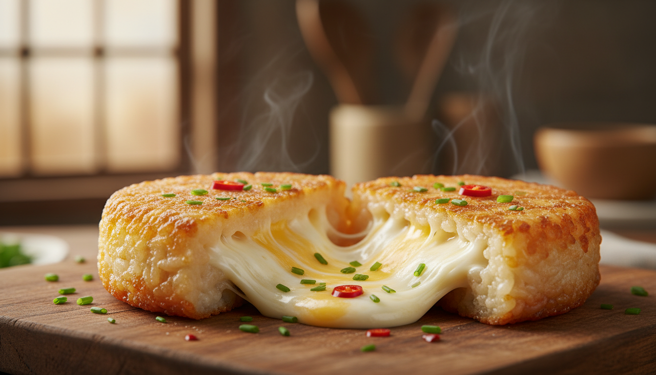 savourez notre galette croustillante au riz parfaitement cuit, renfermant un cœur fondant et riche en saveurs pour un plaisir gourmand inoubliable.