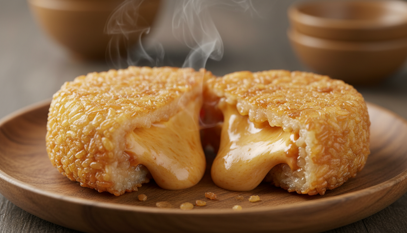 savourez notre galette croustillante faite de riz cuit, renfermant un cœur fondant et riche en saveurs pour une expérience gourmande unique.