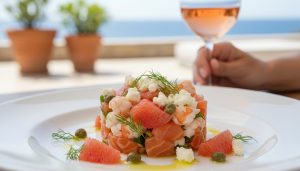 découvrez une recette estivale pleine de fraîcheur avec des crevettes croquantes, du pamplemousse juteux et du fromage au saumon, une explosion de saveurs pour vos papilles.