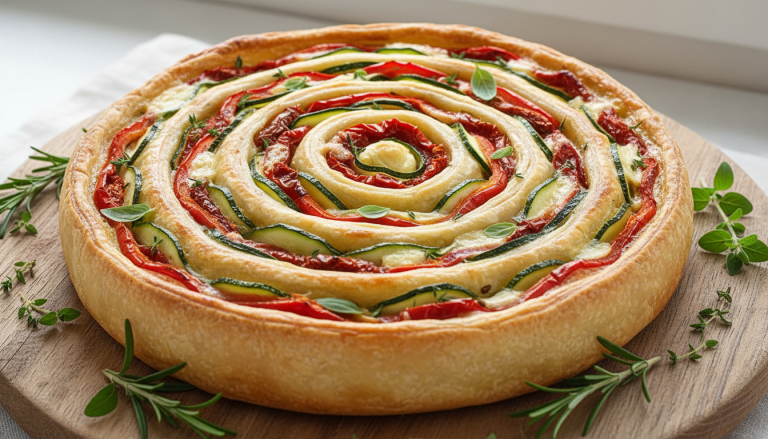 découvrez notre quiche en spirales légèrement végétarienne, alliant des saveurs raffinées et une texture délicieuse pour un repas gourmand et sain.