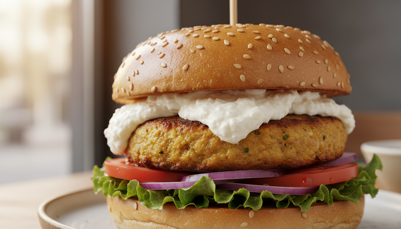 découvrez notre délicieux burger végétarien aux galettes de pois chiches et fromage frais, une recette saine et savoureuse parfaite pour un repas équilibré et gourmand.
