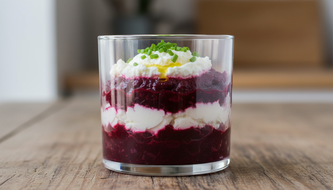 découvrez une recette savoureuse de délice en verrine alliant la douceur fondante de la betterave et la fraîcheur du fromage frais, parfaite pour un apéritif raffiné.