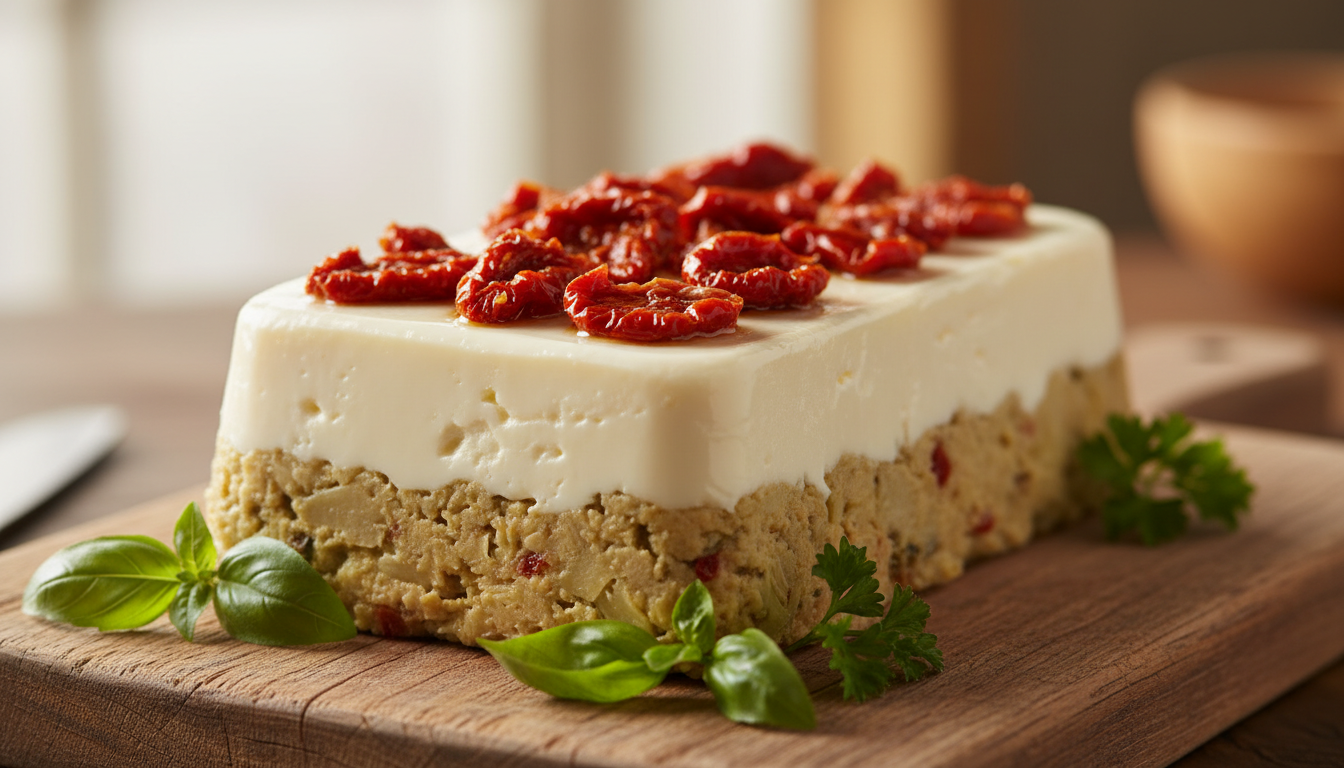 découvrez notre terrine d’artichaut au fromage frais, relevée par des éclats de tomate séchée, pour un délice gourmand alliant fraîcheur et saveurs méditerranéennes.