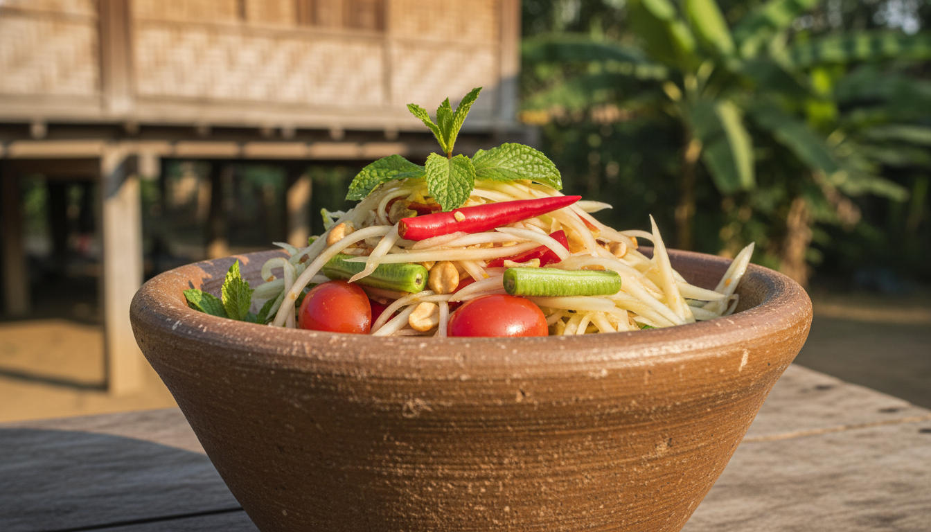 découvrez la salade fraîche de papaye verte du laos, un délice léger et savoureux, parfait pour une expérience culinaire exotique et rafraîchissante.