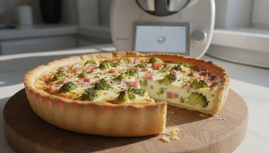 découvrez une recette facile et savoureuse de quiche au brocoli et jambon, préparée rapidement avec le thermomix pour un repas léger et gourmand.
