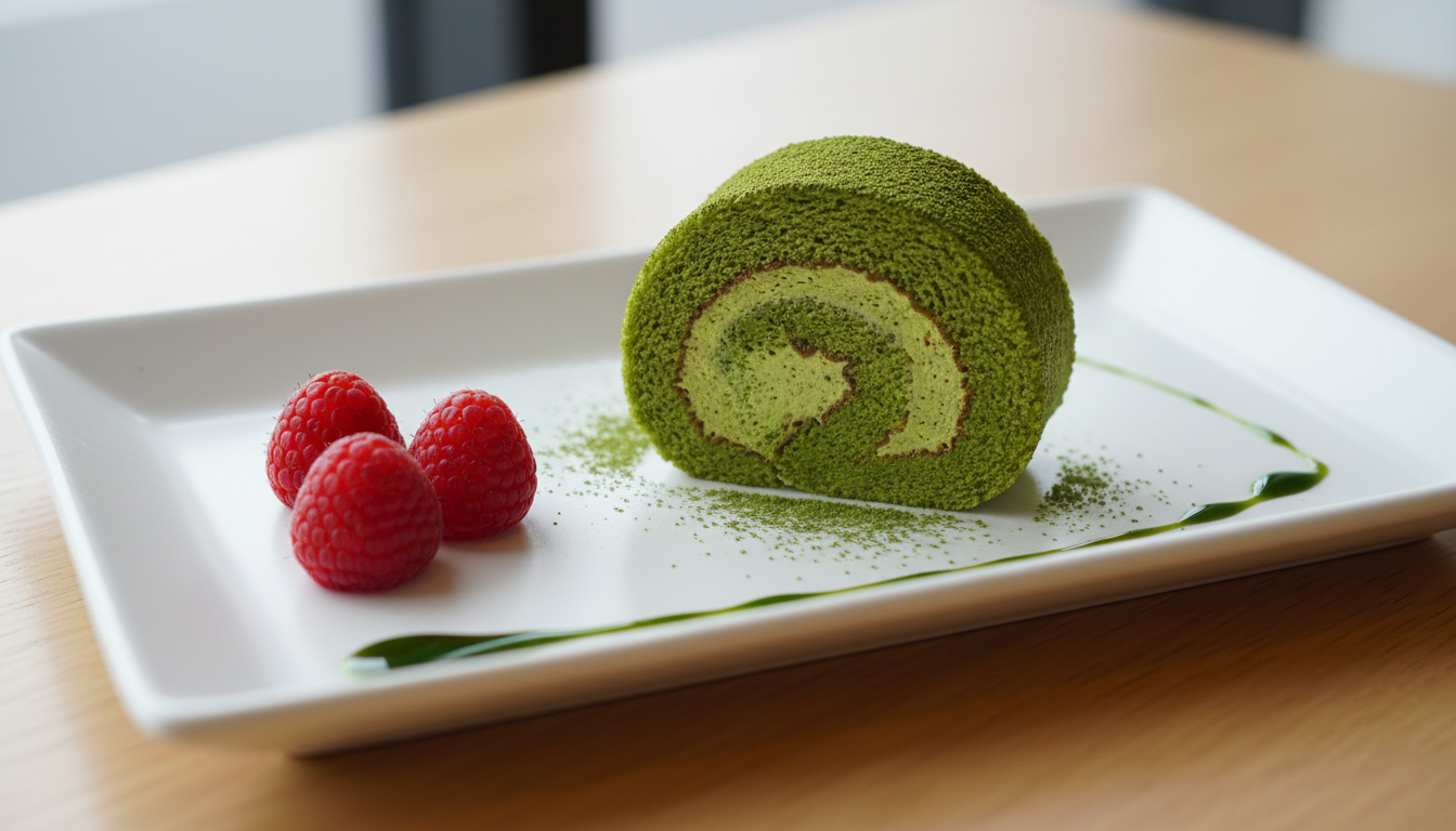 dégustez notre délice roulé au thé matcha, délicatement nappé d'une crème citronnée légère pour une expérience gourmande et rafraîchissante.