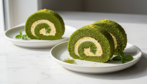 découvrez notre délice roulé au thé matcha, délicatement nappé d'une crème citronnée légère pour une douceur savoureuse et rafraîchissante.