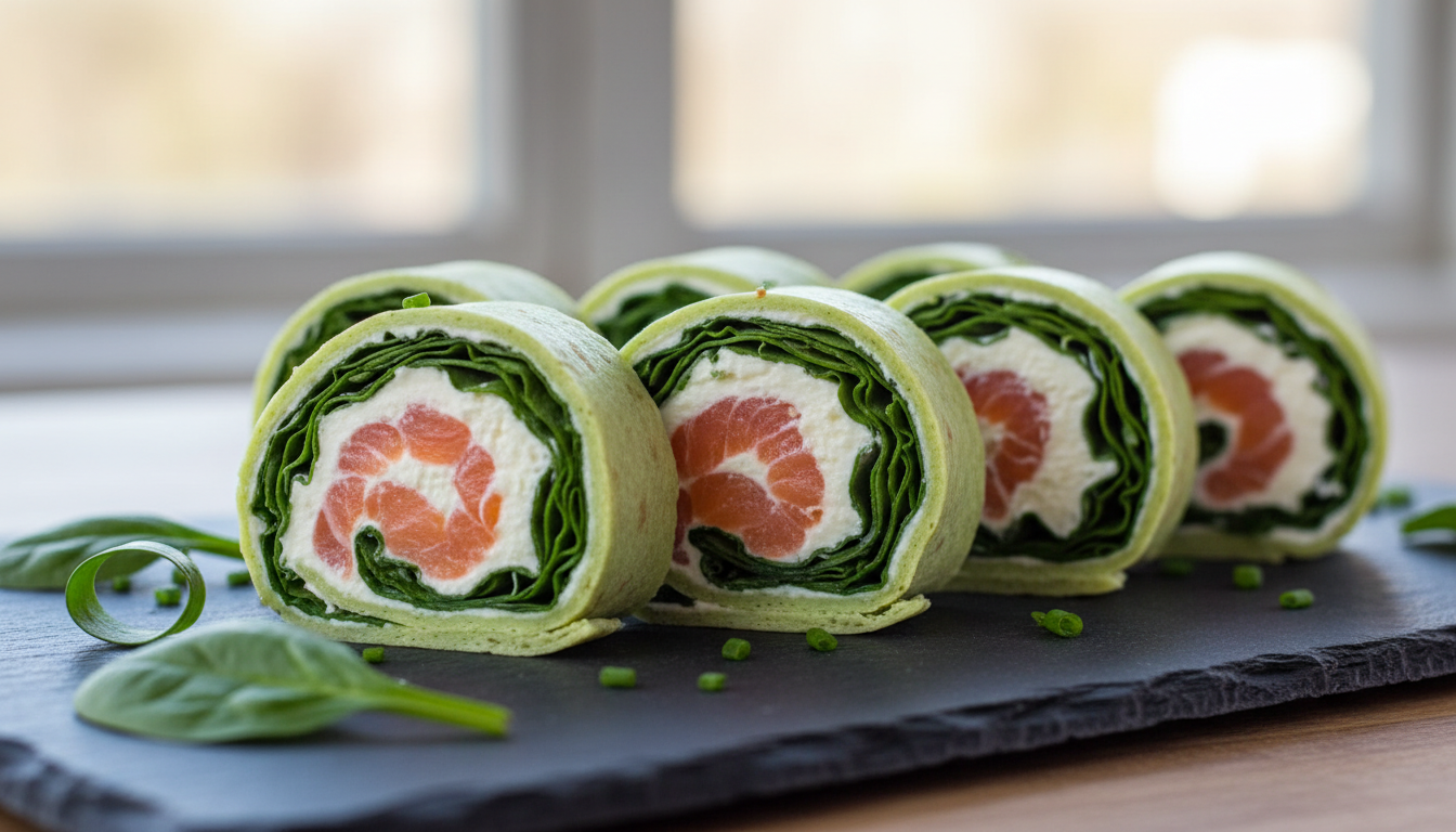 découvrez notre délice roulé aux épinards, saumon fumé et fromage frais, une recette savoureuse et facile à préparer pour un repas gourmand et équilibré.
