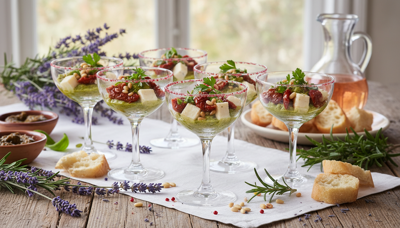 découvrez une recette savoureuse de délices en verrines alliant fromages de chèvre frais et saveurs authentiques de provence, idéale pour toutes vos occasions.