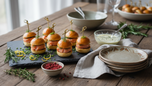 découvrez notre recette savoureuse de mini-burgers au saumon fumé et fromage frais, parfaits pour un apéritif gourmand et élégant.