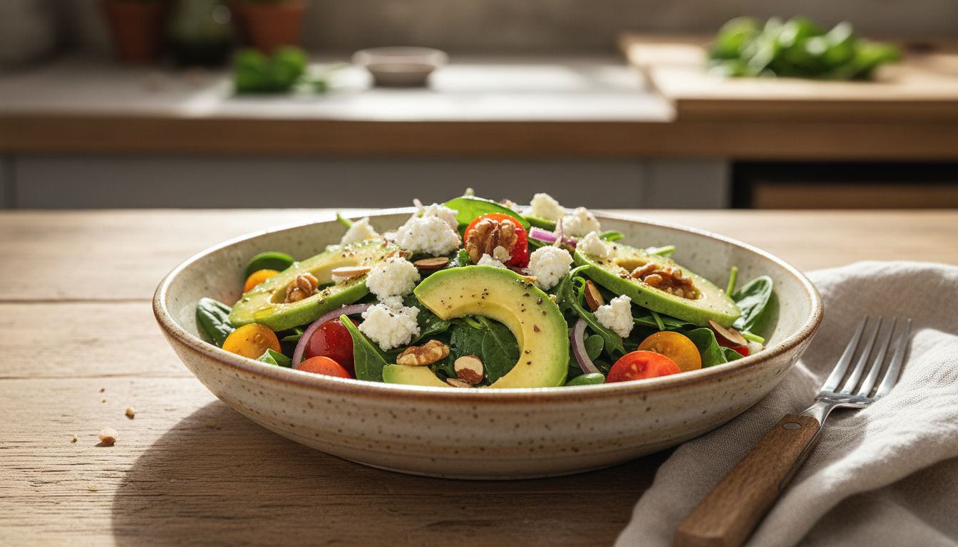 découvrez une recette facile et savoureuse de salade gourmande à l’avocat et fromage de brebis, parfaite pour un repas frais et équilibré.