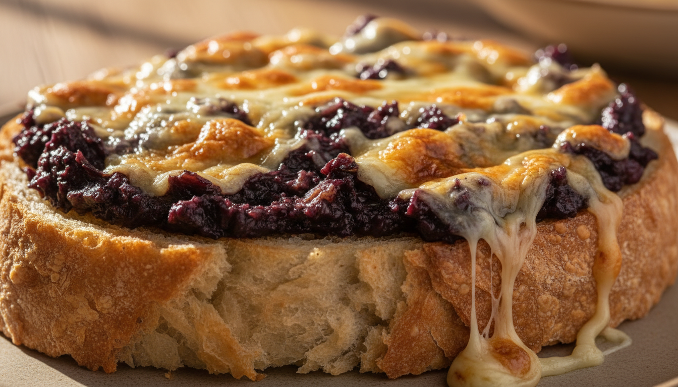découvrez une tartine gourmande alliant la douceur du caviar d’aubergine à la richesse d’un fromage fondant pour un plaisir délicieux et raffiné.