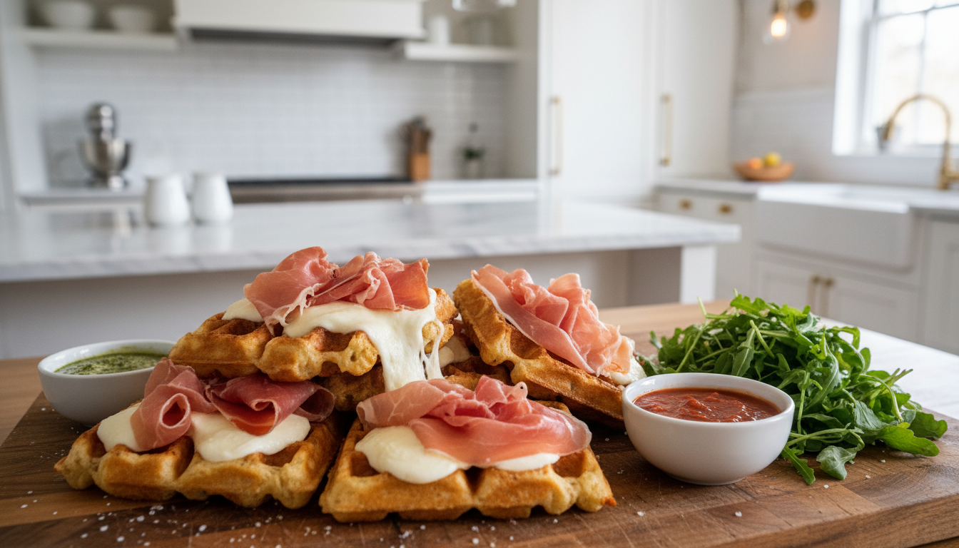 découvrez la recette facile et gourmande des gaufres salées au jambon cru et mozzarella fondante. parfaites pour un repas savoureux et original à partager !