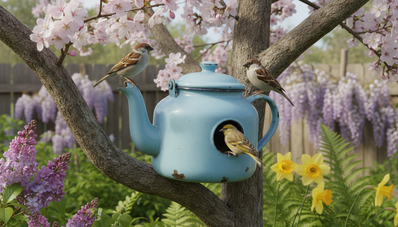 apprenez à recycler vos vieux ustensiles de cuisine en nichoirs uniques et écologiques, parfaits pour accueillir les oiseaux au printemps.