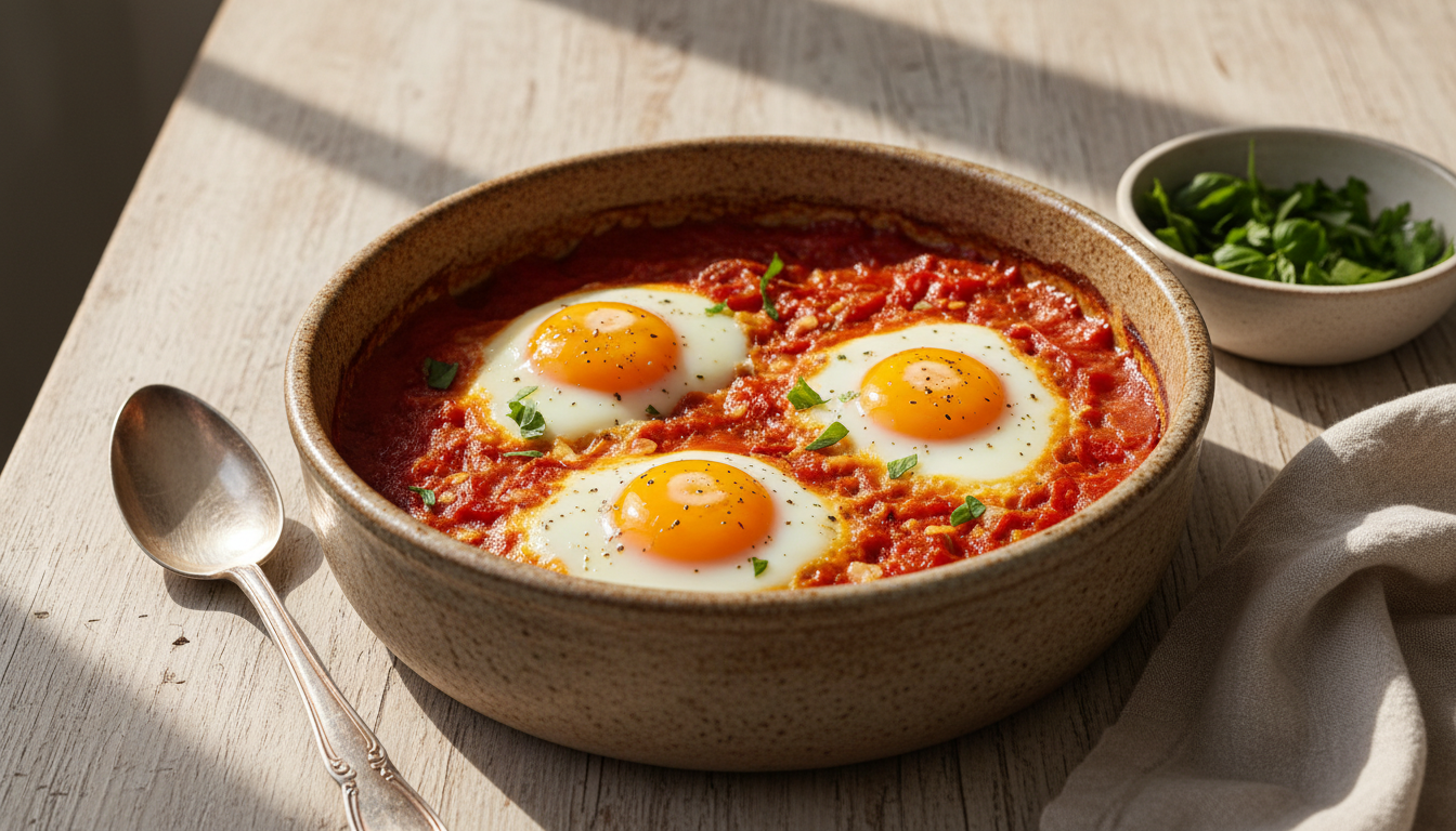 découvrez une recette facile et réconfortante d’œufs à la tomate au four à savourer en mars, préparée avec seulement trois ingrédients du placard pour un dîner rapide et savoureux.