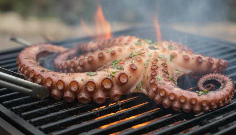 découvrez comment préparer un poulpe grillé en seulement trois minutes de cuisson intense, pour une explosion de saveurs et une fête inoubliable.