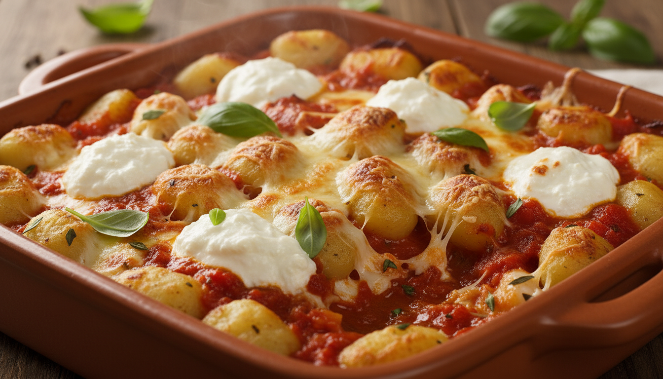 savourez nos gnocchis gratinés à la tomate chaude, accompagnés de ricotta onctueuse et mozzarella fondante pour un délicieux voyage gourmand au cœur de l’italie.