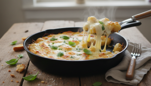 savourez des gnocchis gratinés à la sauce tomate chaude, accompagnés d'une ricotta onctueuse et d'une mozzarella fondante, pour un délicieux voyage gourmand au cœur de l’italie.
