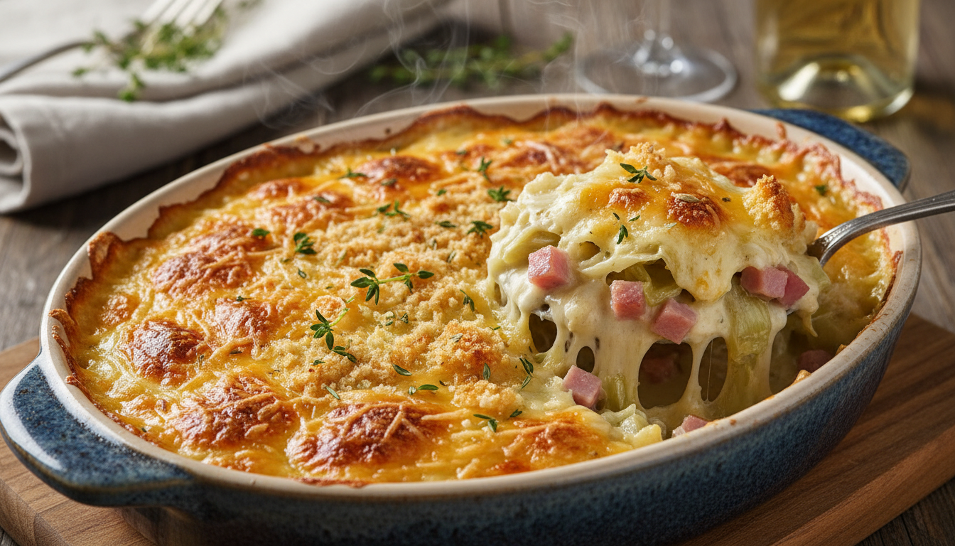 découvrez notre gratin de poireaux au jambon, un plat chaleureux et réconfortant de mars que toute la famille savoure dès la première bouchée.