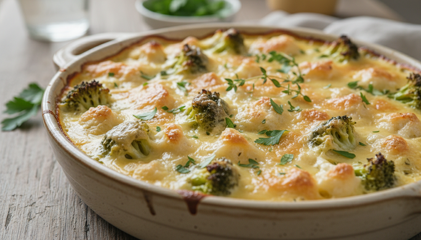 découvrez notre recette de gratin léger alliant brocoli, chou-fleur et comté, nappé d'une béchamel onctueuse pour un plat savoureux et facile à préparer.