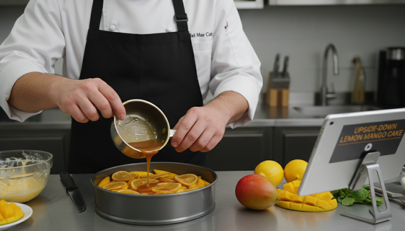 découvrez le gâteau renversé citron-mangue de cyril lignac, un dessert alliant l'acidité fraîche du citron à la douceur caramelisée de la mangue pour un goût unique et mémorable.
