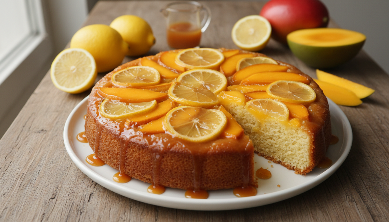 découvrez le gâteau renversé citron-mangue de cyril lignac, un dessert exquis alliant l'acidité fraîche du citron à la douceur caramélisée pour une expérience gustative inoubliable.