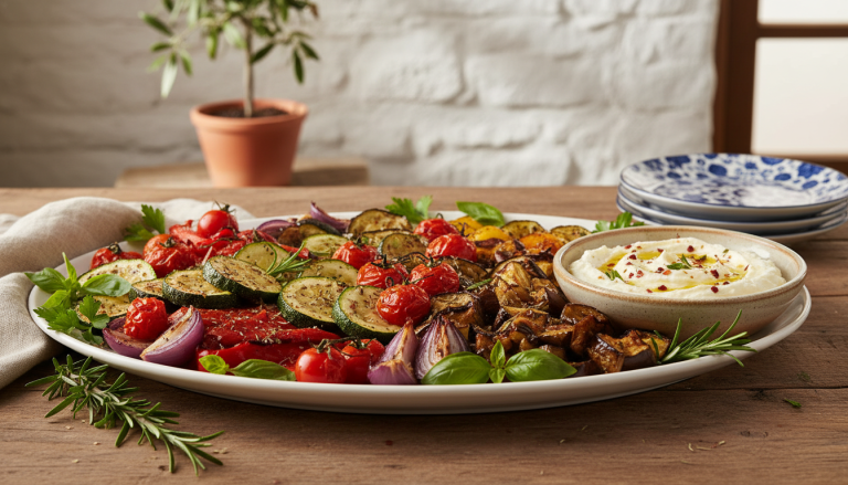 découvrez notre recette simple et savoureuse de légumes rôtis irrésistibles accompagnés d'une sauce onctueuse au fromage frais, parfaite pour un repas gourmand et équilibré.