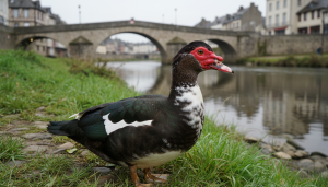 découvrez l'étrange oiseau mystérieux aux couleurs noir, blanc et rouge qui nage dans la vilaine à rennes. une curiosité naturelle à ne pas manquer !