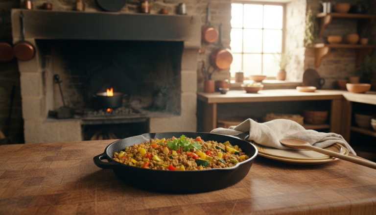 découvrez une poêlée de steak haché aux courgettes et poivrons au curry, un plat simple et rapide à préparer qui révèlera une explosion de saveurs surprenantes pour vos papilles.