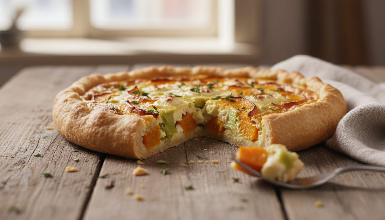 découvrez la quiche butternut-poireau, une délicieuse alliance de fondant et de croustillant qui vous fera oublier la viande. parfaite pour un repas sain et gourmand.