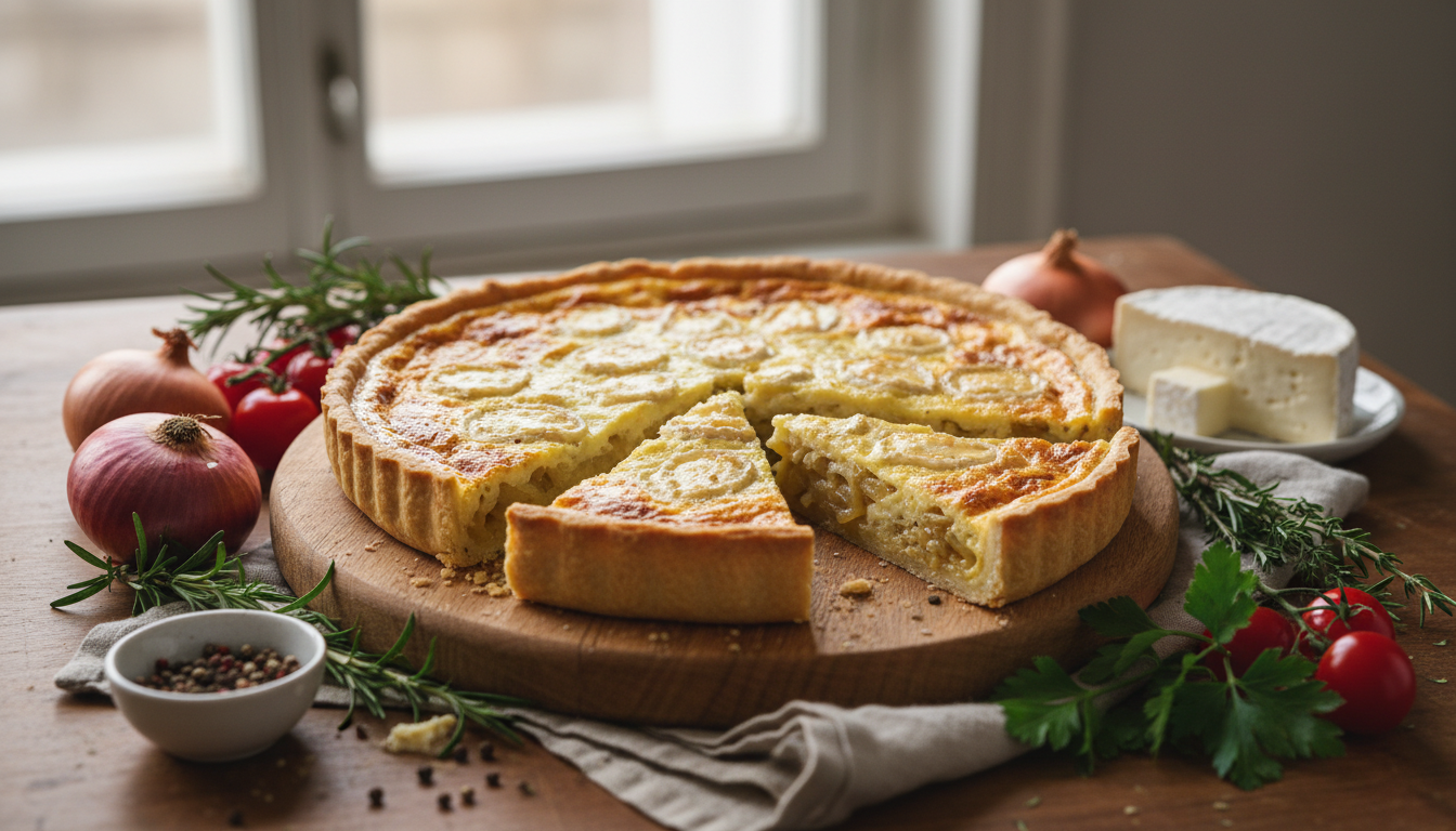 découvrez la recette facile et légère de la quiche gourmande aux oignons caramélisés et chèvre fondant, parfaite pour un repas savoureux et équilibré.
