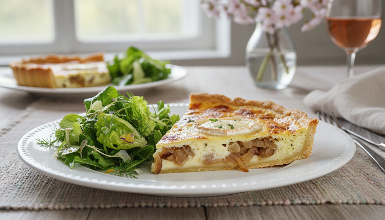 découvrez une quiche gourmande aux oignons caramélisés et au chèvre fondant, une recette légère et savoureuse qui ravira vos papilles à chaque bouchée.