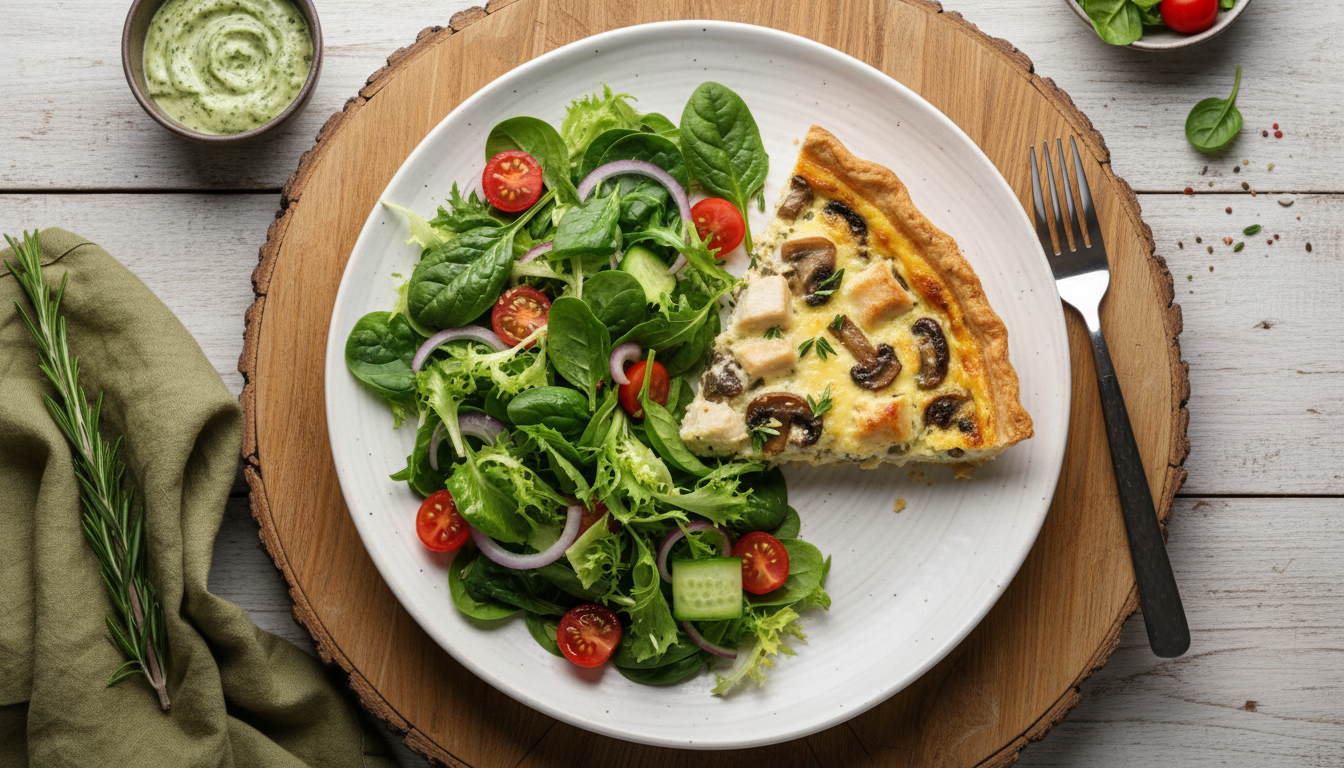 découvrez une recette gourmande et simple de quiche légère au poulet et champignons, parfaite pour un repas savoureux et équilibré.
