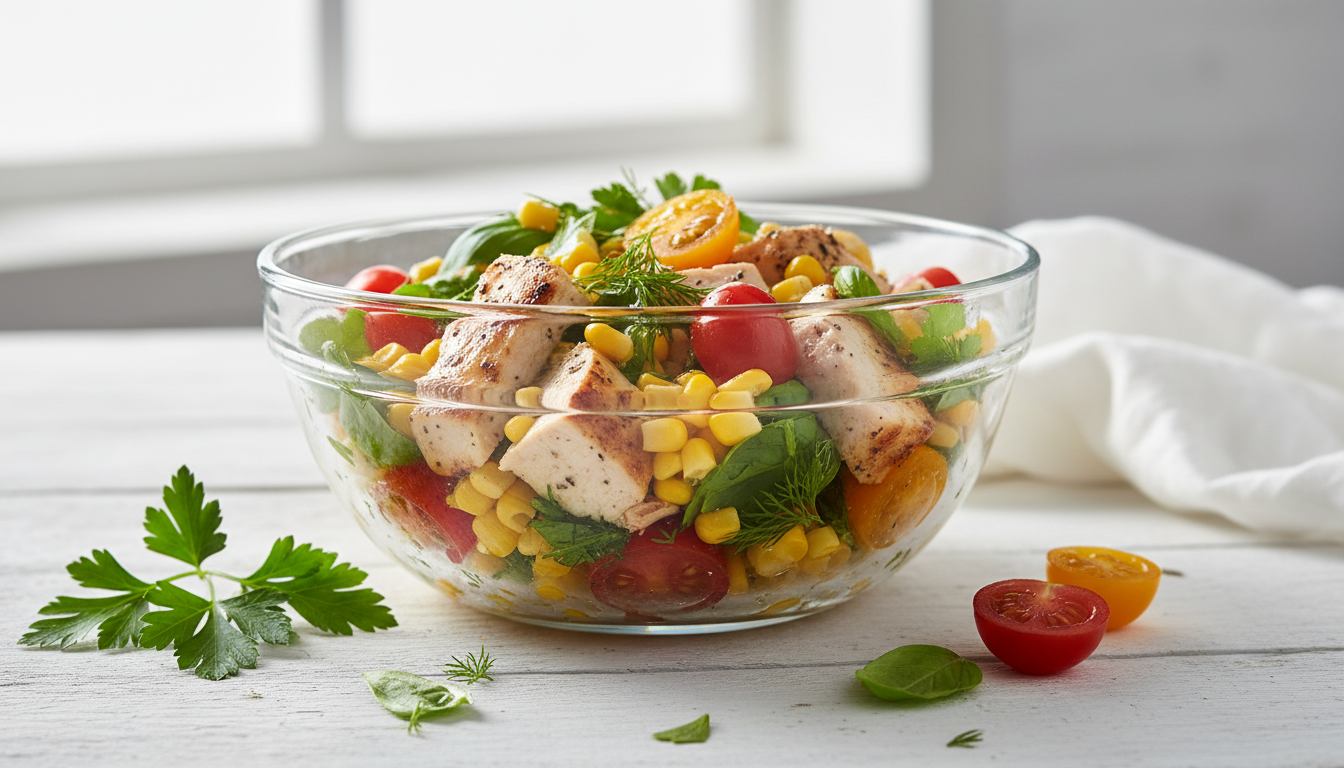 découvrez notre salade légère au poulet, maïs et tomates, une recette saine et savoureuse idéale pour un garde-faim minceur. parfaite pour allier goût et bien-être au quotidien.