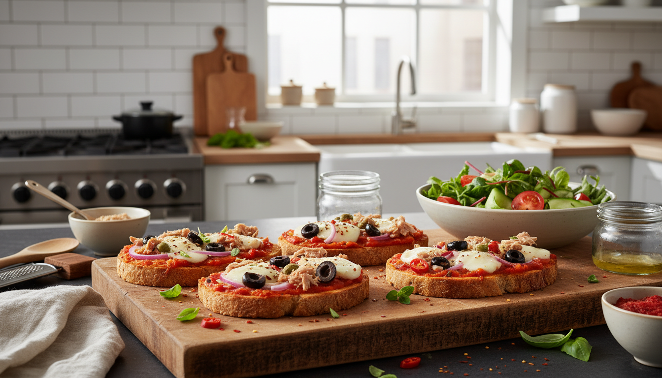 découvrez notre recette de toast pizza express au thon, une préparation légère, savoureuse et 100 % sans gluten, idéale pour un repas rapide et sain.