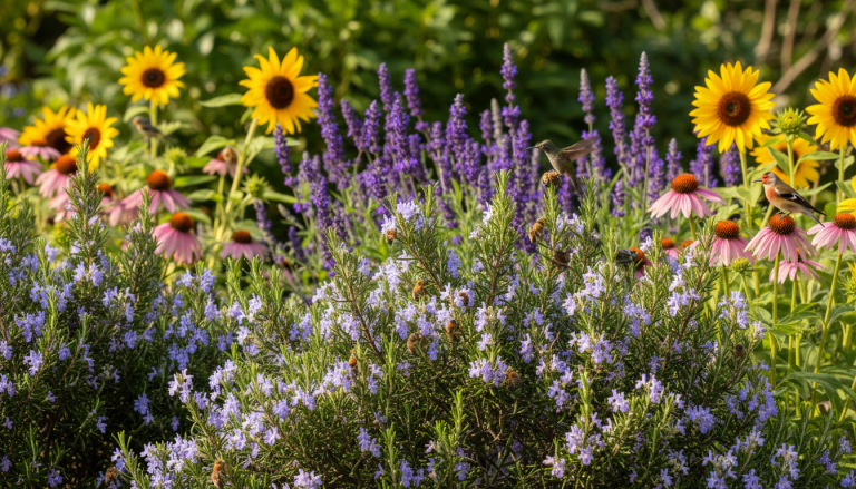 découvrez quelles fleurs planter avec le romarin pour attirer abeilles et oiseaux, et créer un jardin vibrant et écologique.