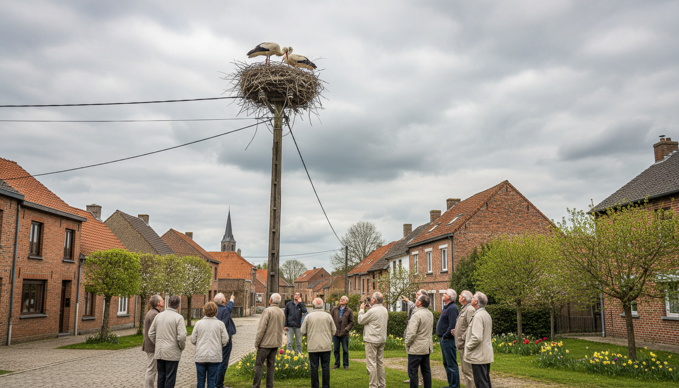 en belgique, des cigognes élisent domicile à messancy, évoquant les célèbres nidifications d’alsace et enrichissant la biodiversité locale.