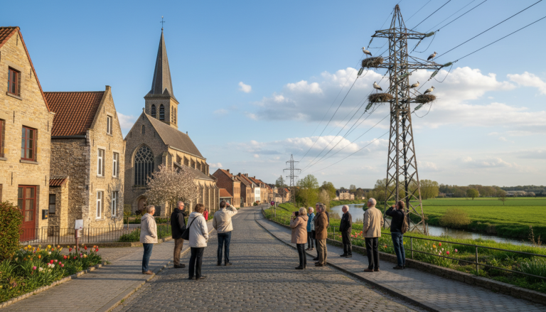 en belgique, des cigognes ont choisi messancy pour nidifier, évoquant la célèbre tradition alsacienne de ces oiseaux majestueux.